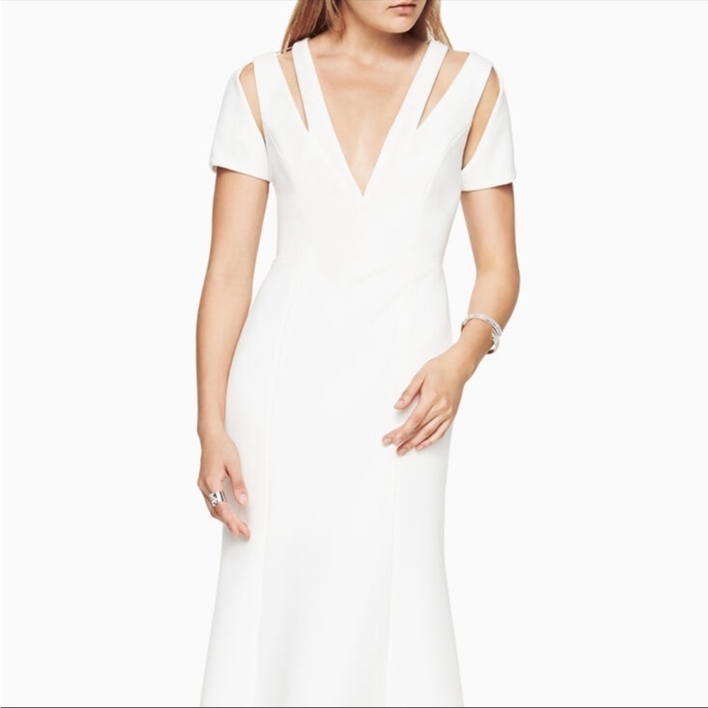 BCBGMAXAZRIA- White “Estrella” Cutout Cap Sleeve Maxi Cocktail Dress - Picture 2 of 10
